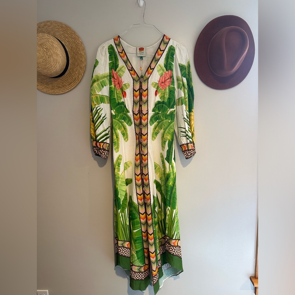 🎉Host pick 🎉NWT  Farm Rio Fresh Forest Linen-Blend Midi-Dress - Picture 11 of 13